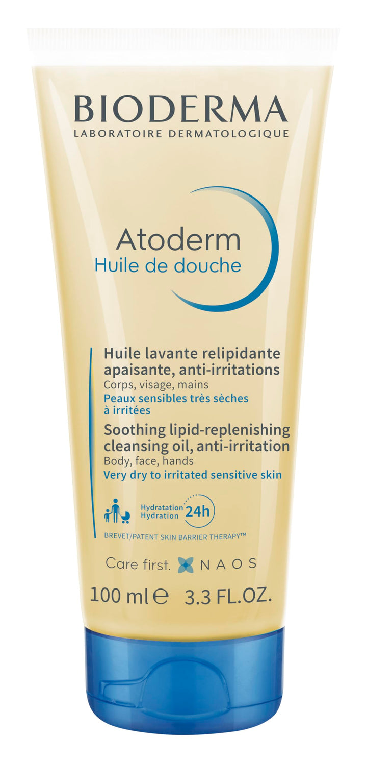 Bioderma atoderm shower oil front packaging showing compact bottle and label benefit