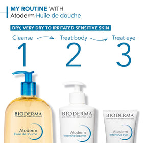 Bioderma atoderm bottle beside travel bag illustrating 3.33 fl oz portable size