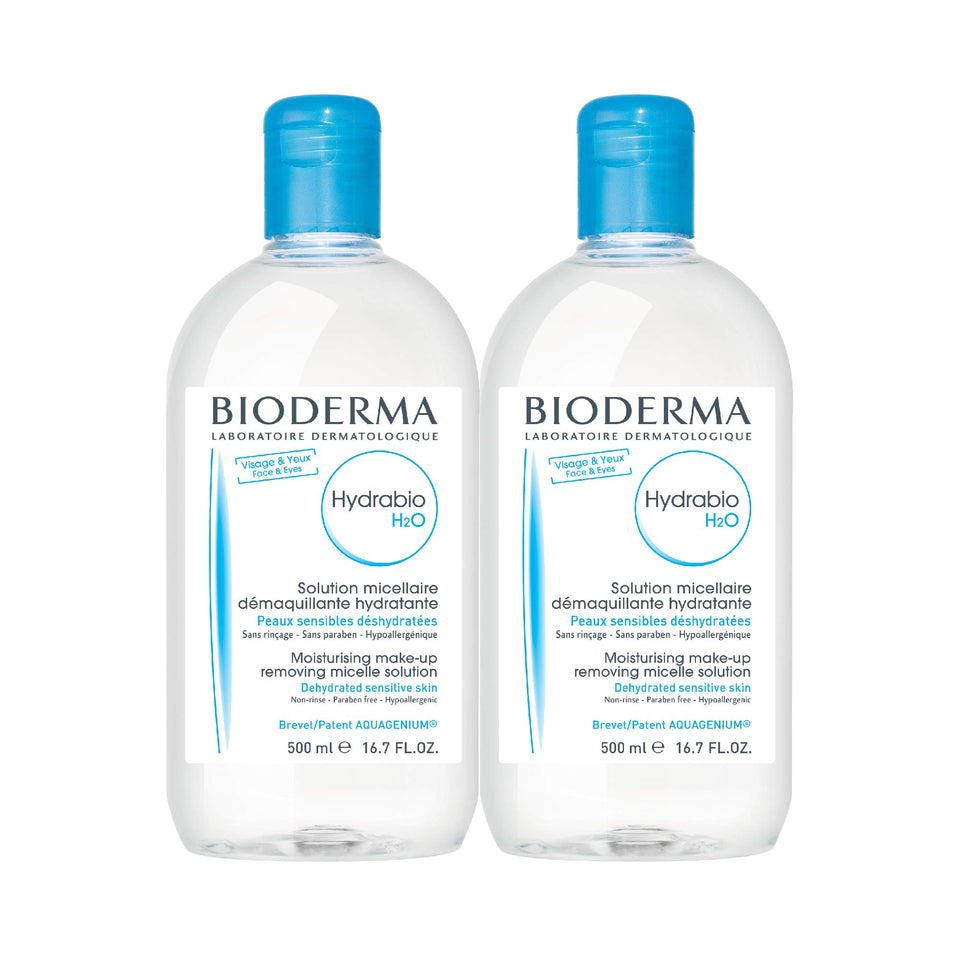 Bioderma Hydrabio H2O front packaging showing large 33.4 fl oz bottle benefit: economical supply