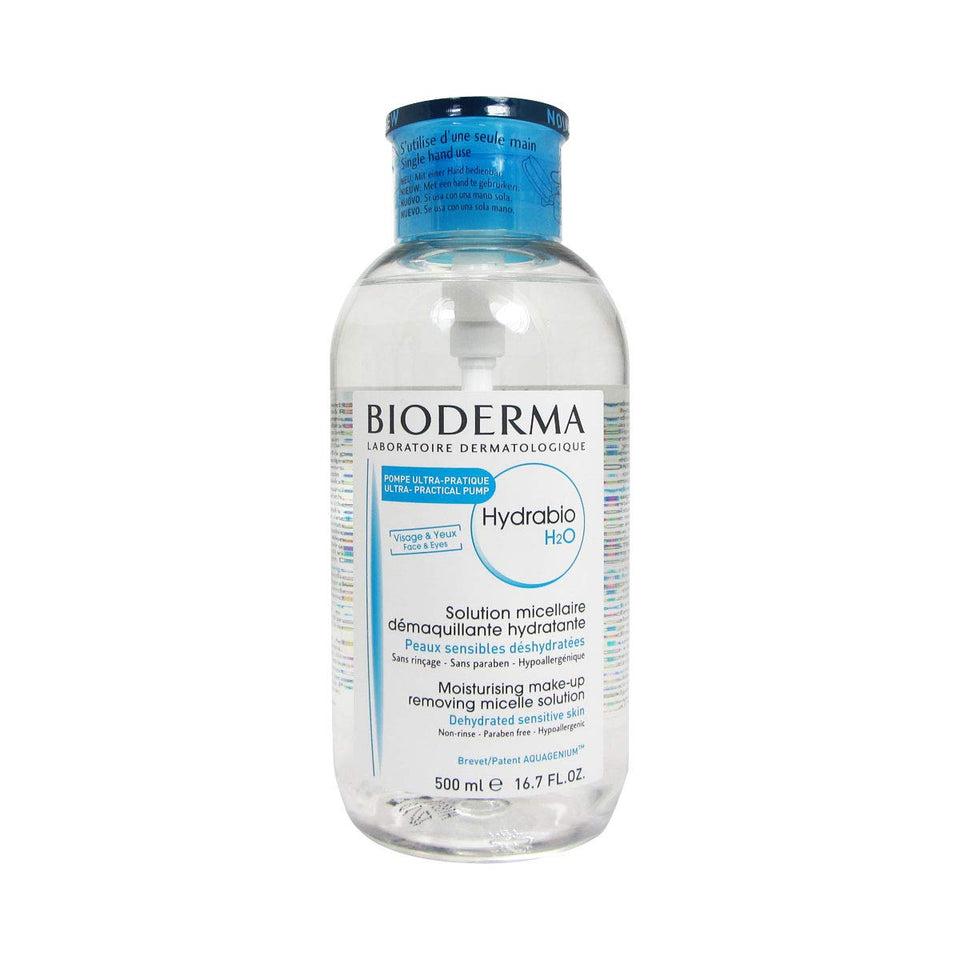 Bioderma Hydrabio H2O pump bottle front view showing label and hydration benefit