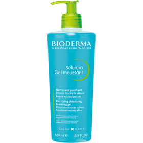 Bioderma Sébium pump bottle front view showing clear label and volume
