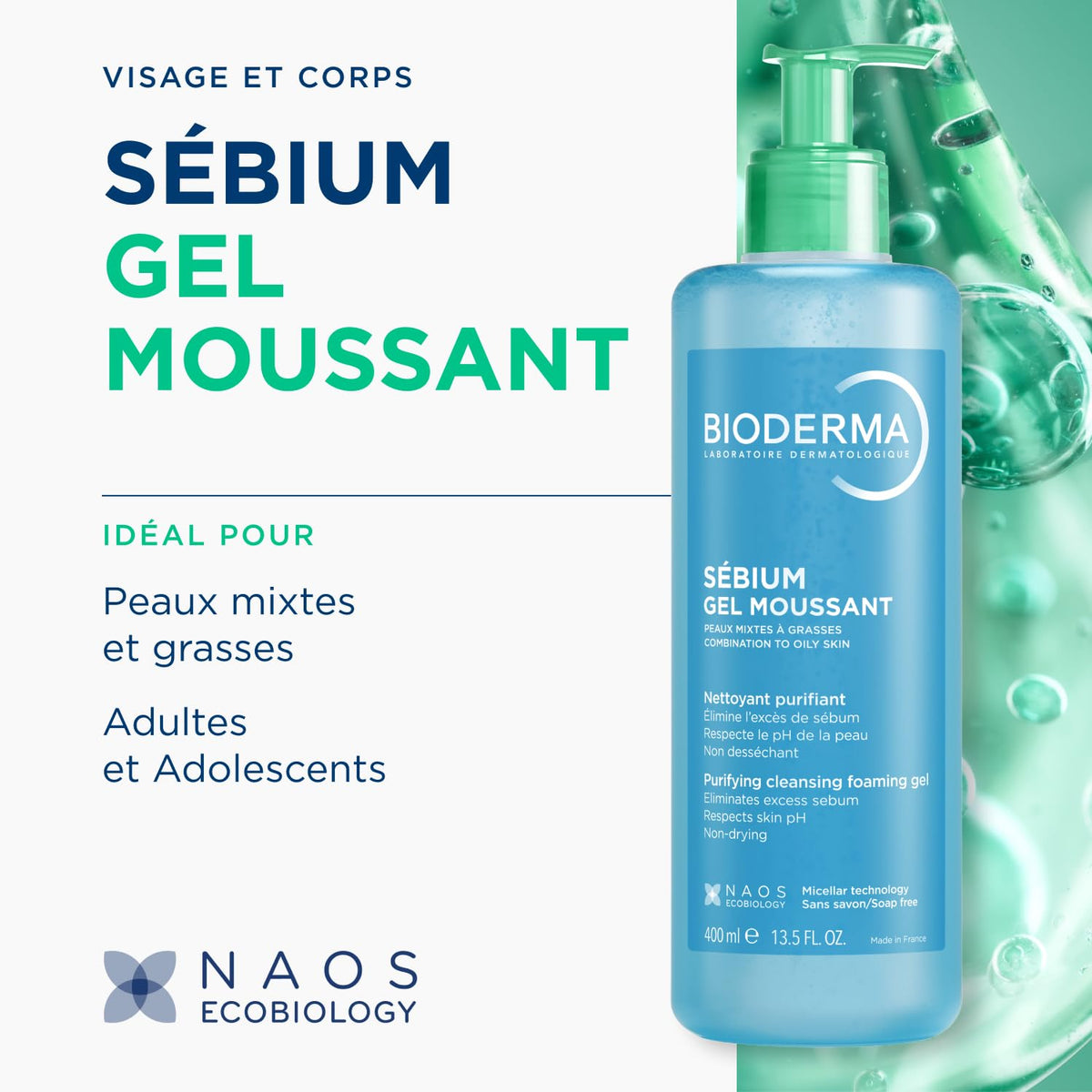 Bioderma Sébium pump dispensing foam demonstrating easy application