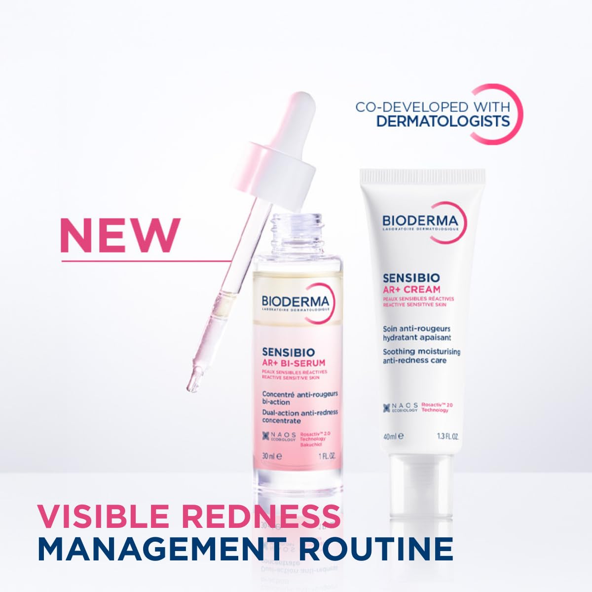 Lifestyle shot of Bioderma Bi-Serum next to moisturizer showing hydration and routine integration