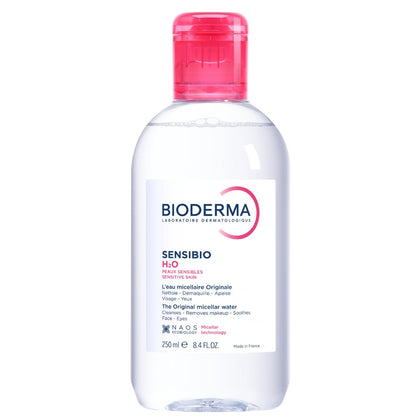 Bioderma front bottle showing clear cleanser and label for gentle cleansing