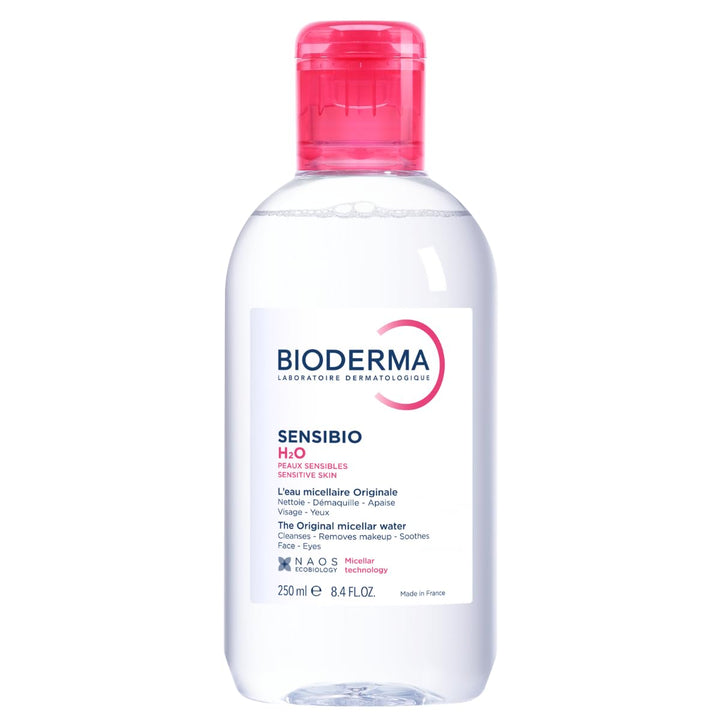 Bioderma front bottle showing clear cleanser and label for gentle cleansing