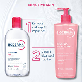 Bioderma in-use with cotton pad removing makeup for sensitive skin