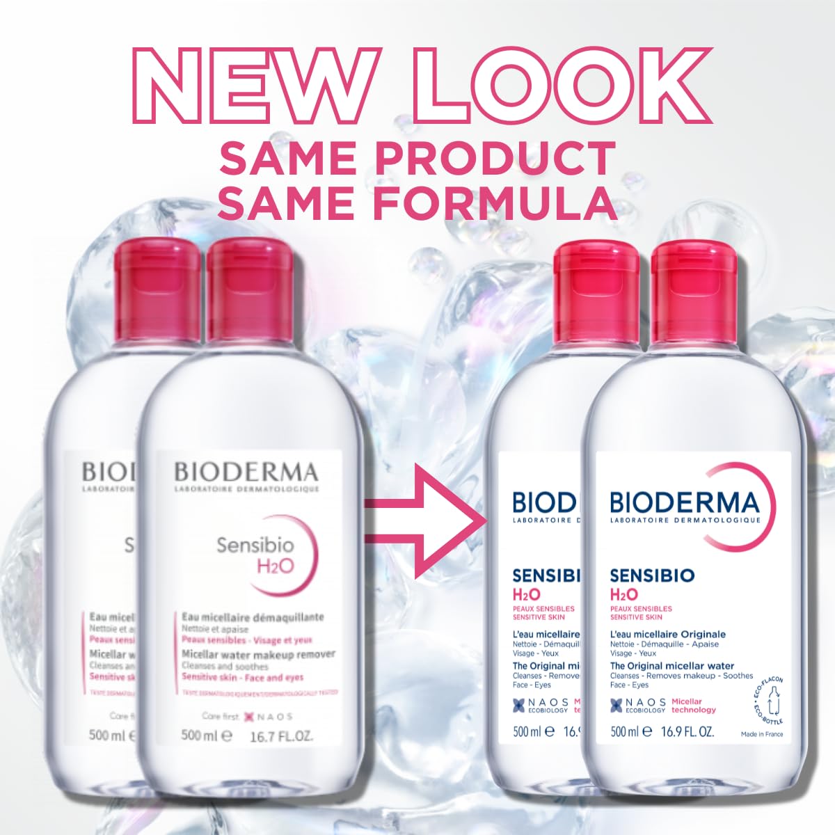 Bioderma Sensibio H2O pouring texture closeup demonstrating mild cleansing