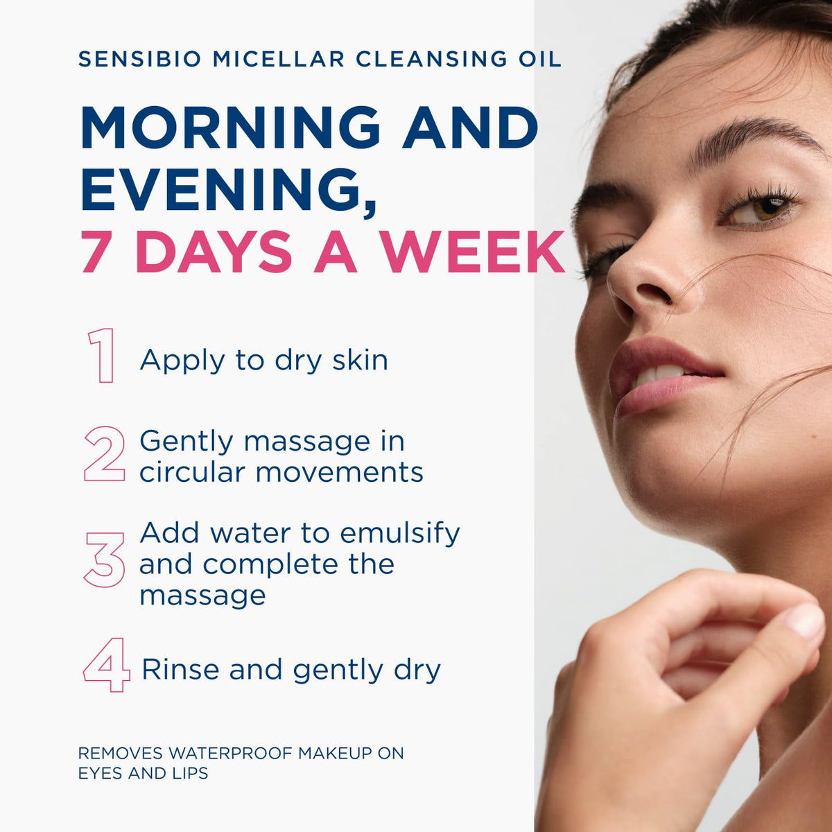 Bioderma demo removing makeup from face indicating gentle effective cleansing
