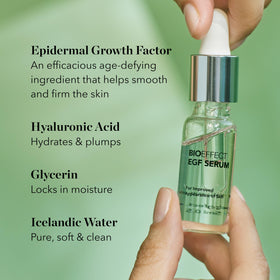 Bioeffect serum in a nighttime routine scene conveying restorative evening hydration