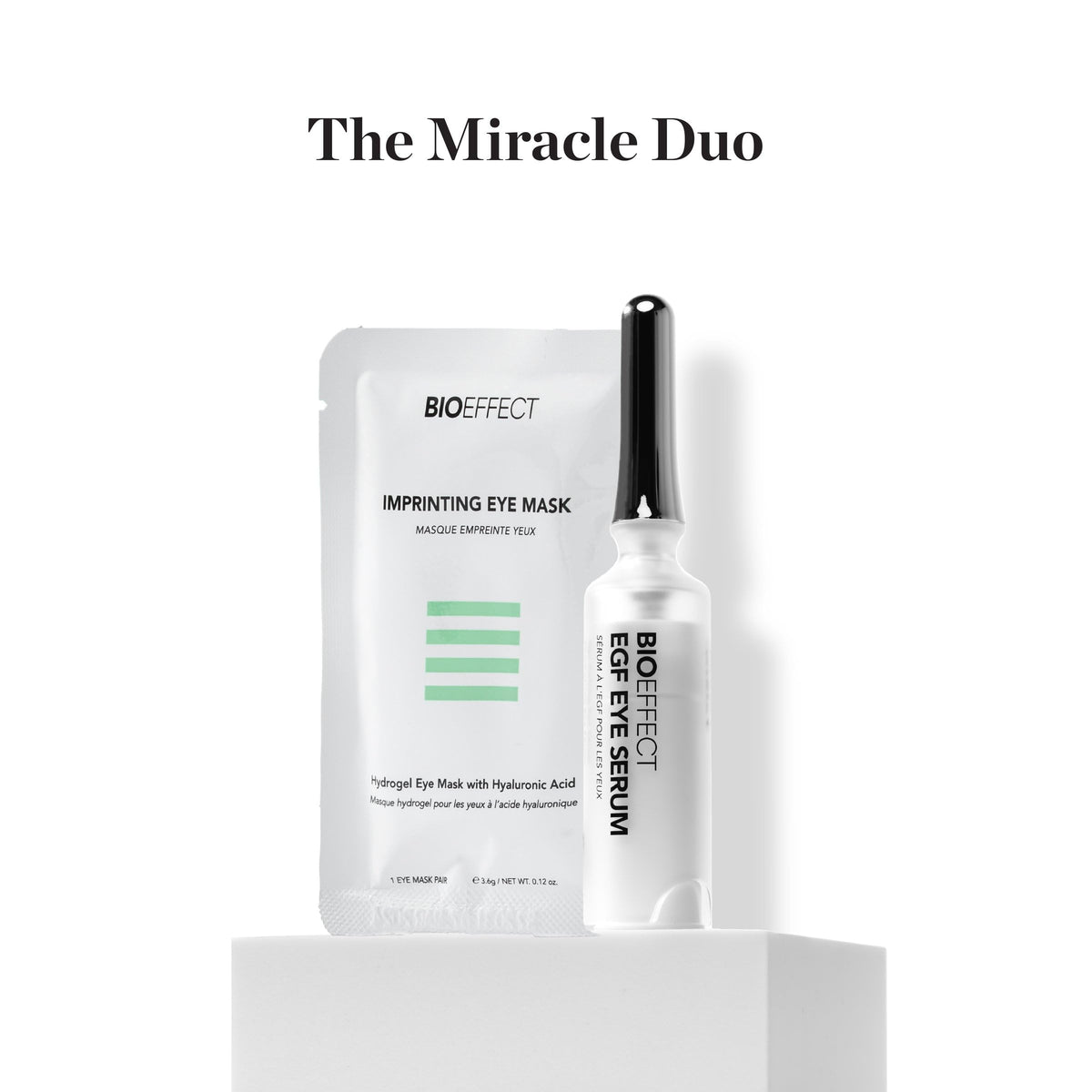 Bioeffect mask in use under eye demonstrating immediate de-puffing effect