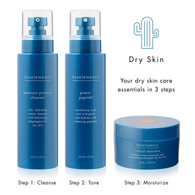 Bioelements Crucial Moisture beside a 2.5 fl oz comparison object showing true size benefit
