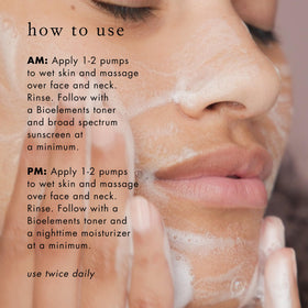 Bioelements cleanser in bathroom routine showing calming daily use benefit