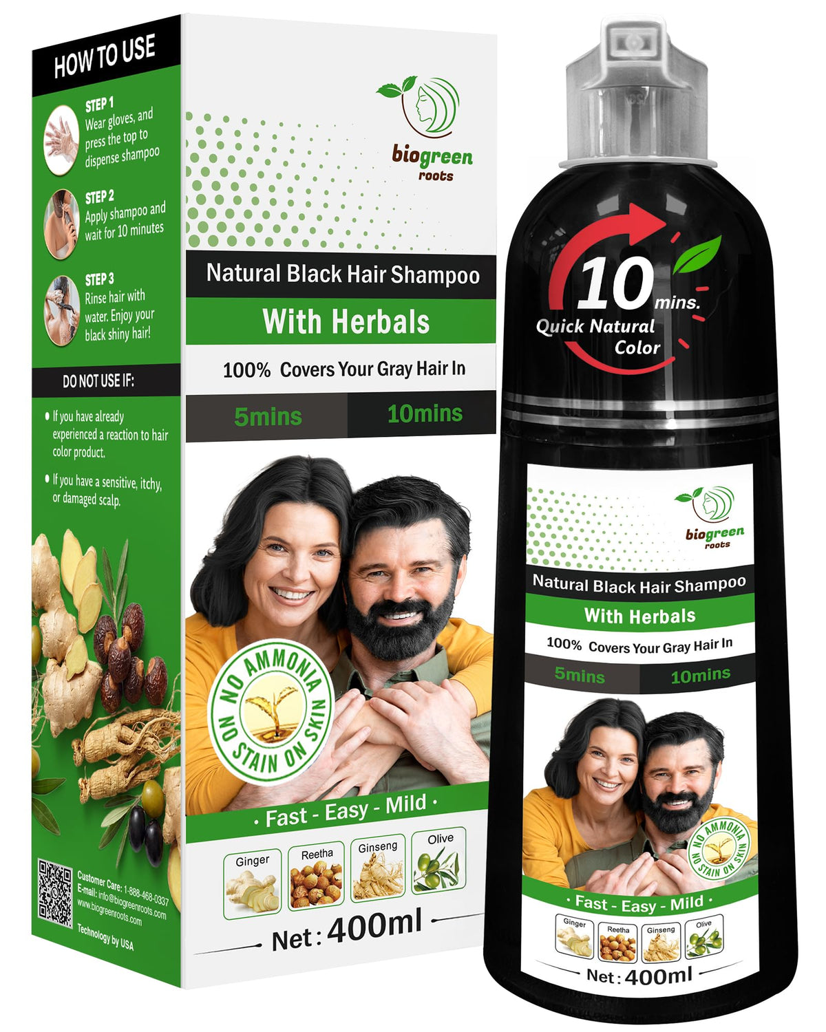BIOGREEN ROOTS front packaging showing bottle and benefits