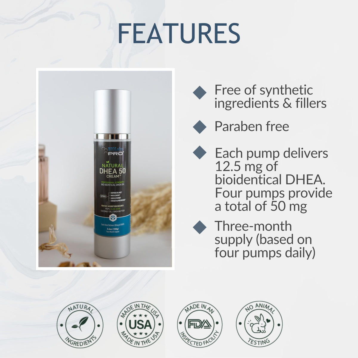 BIOLABS PRO being applied to hand illustrating fast-absorbing, non-greasy benefit