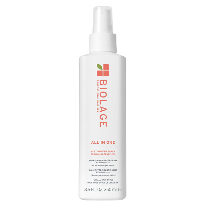 Biolage front packaging showcasing all-in-one benefits and convenience