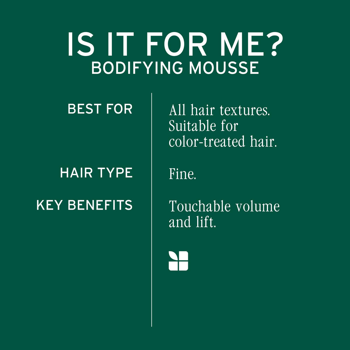 Biolage mousse applied to damp hair showing root lift and fuller appearance