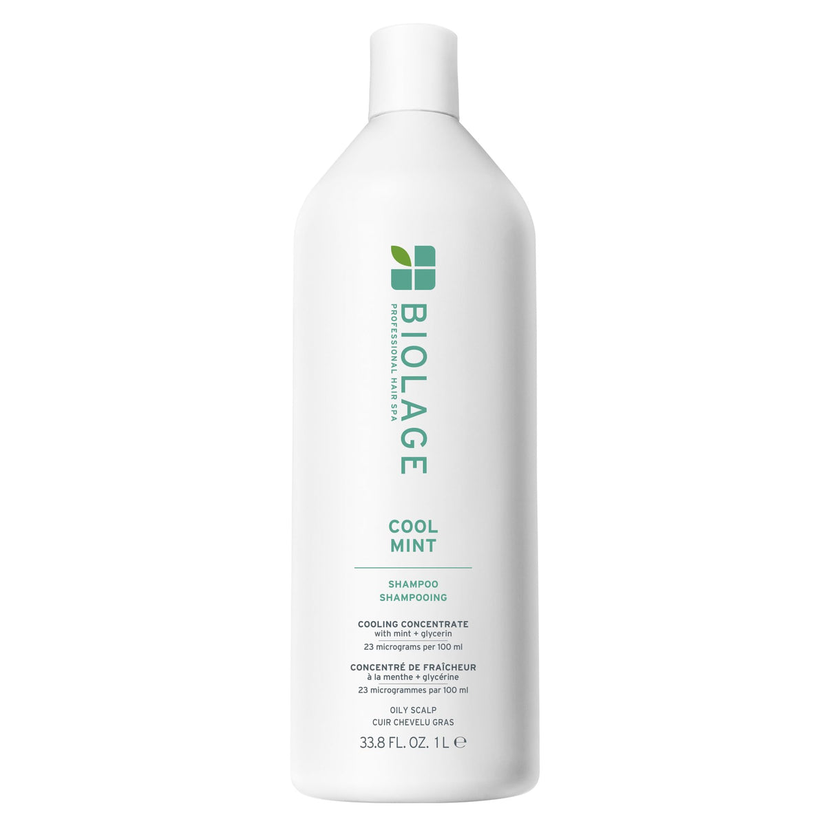 Biolage front packaging showing large 33.8 oz bottle and fresh mint benefit