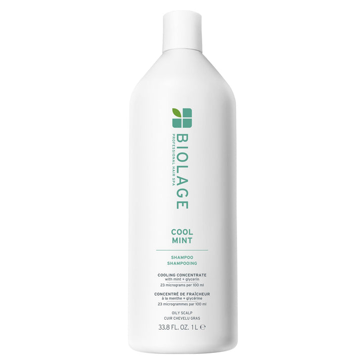 Biolage front packaging showing large 33.8 oz bottle and fresh mint benefit