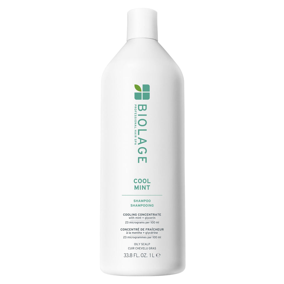 Biolage front packaging showing large 33.8 oz bottle and fresh mint benefit