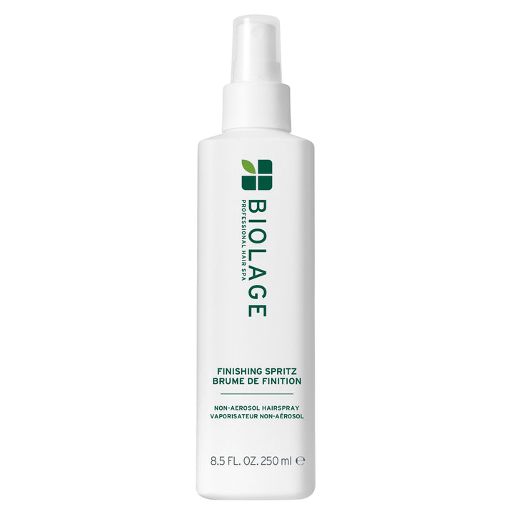 Biolage Finishing Spritz front packaging showing product benefits and vegan label