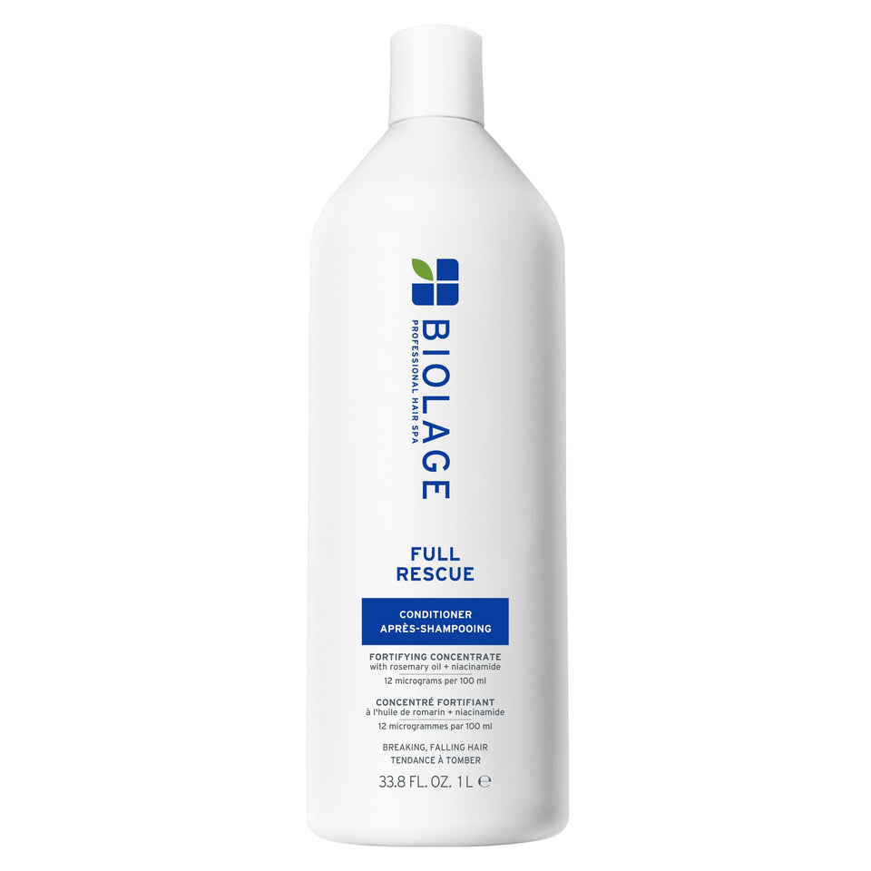 Biolage front packaging showing full rescue conditioner and fuller-hair benefit
