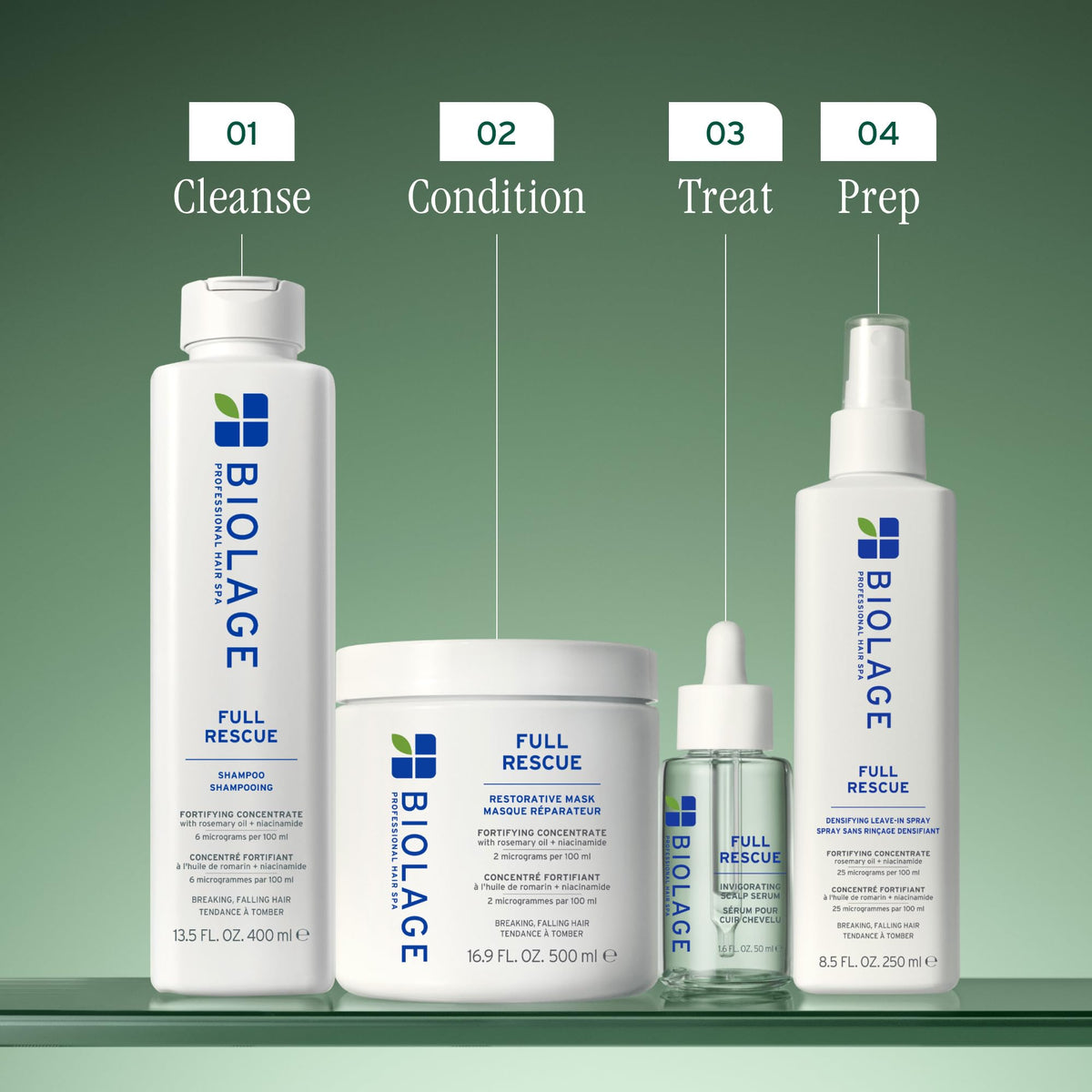 Biolage label close-up showing rosemary oil and niacinamide details