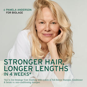 Biolage Full Rescue shampoo creamy lather texture demonstrating gentle cleansing and volumizing benefit