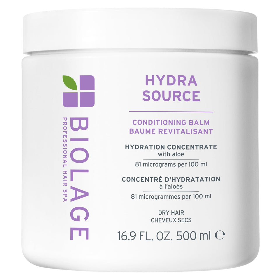 Biolage bottle front view showing hydra source conditioning balm benefits