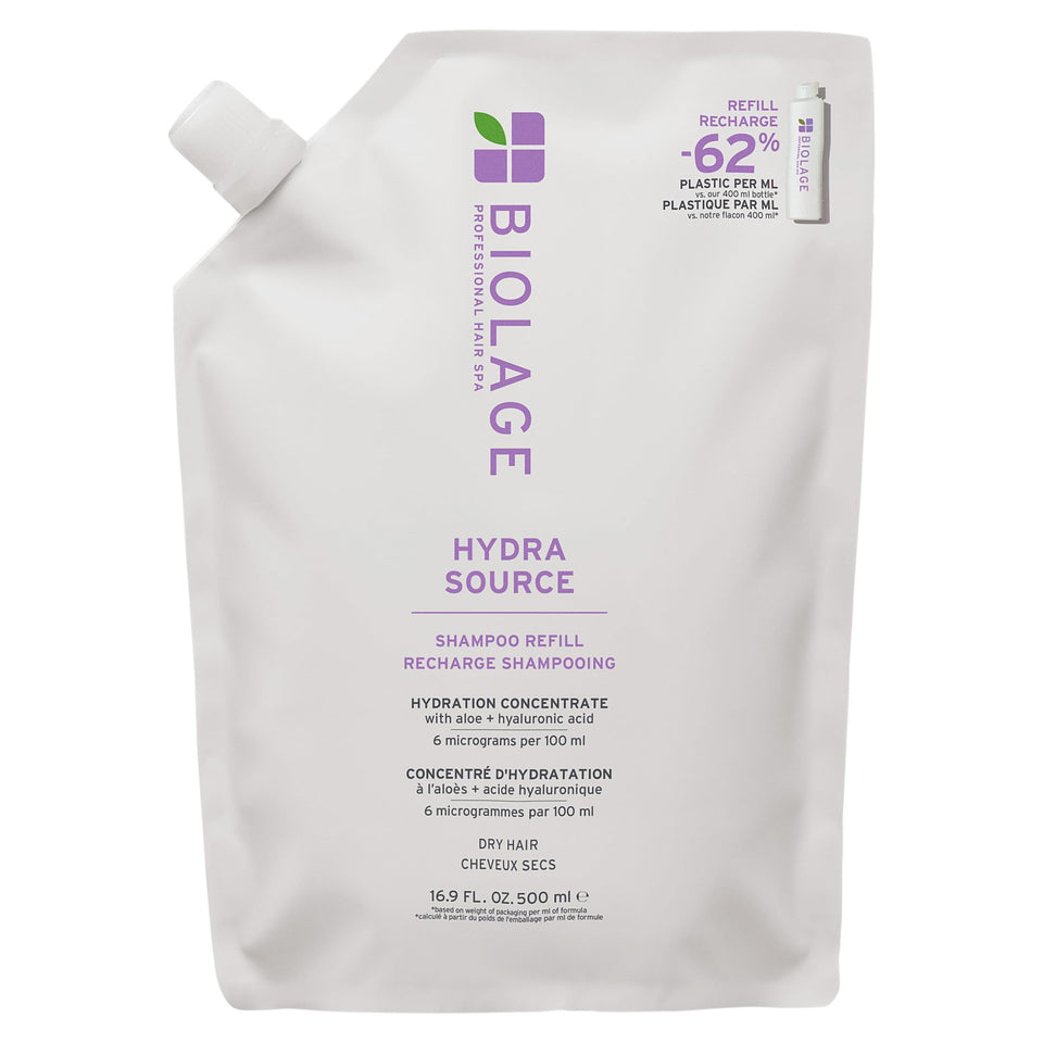 Biolage refill front packaging shows product and eco-friendly benefits