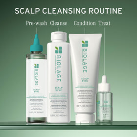 Biolage bottle held in hand showing 13.5 fl oz scale and portability