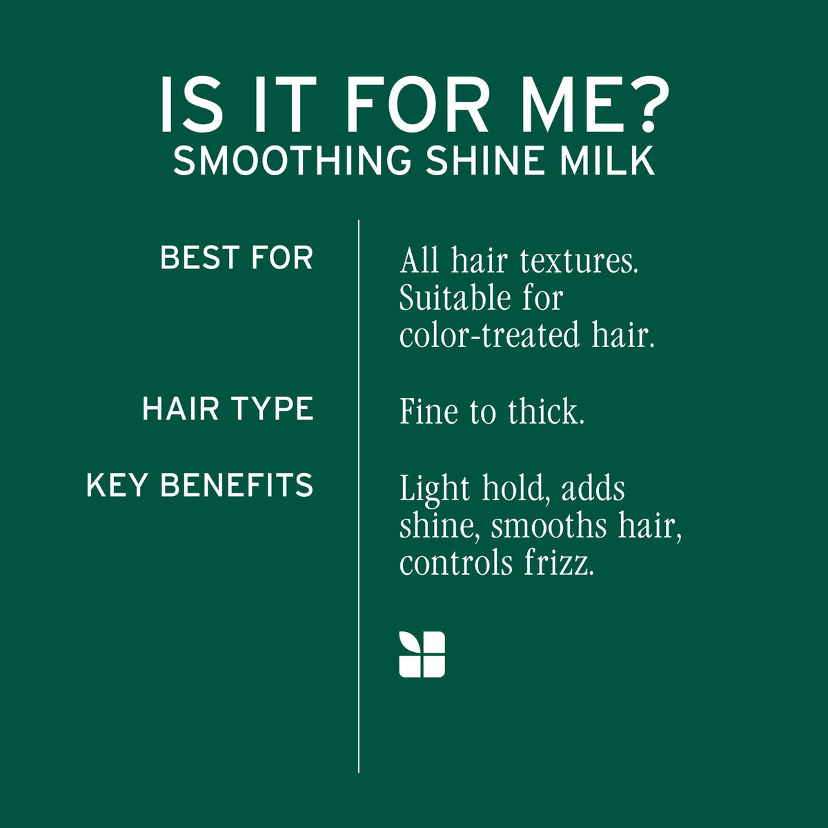 Biolage Smooth Shine Milk texture close-up highlighting weightless, non-greasy finish