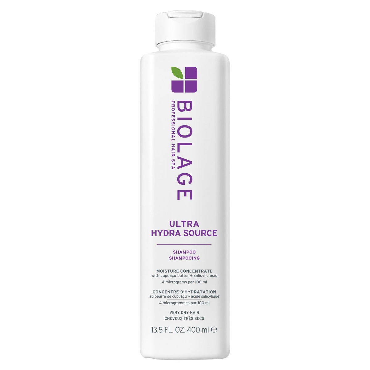 Biolage front bottle showing Ultra Hydra Source branding and benefits