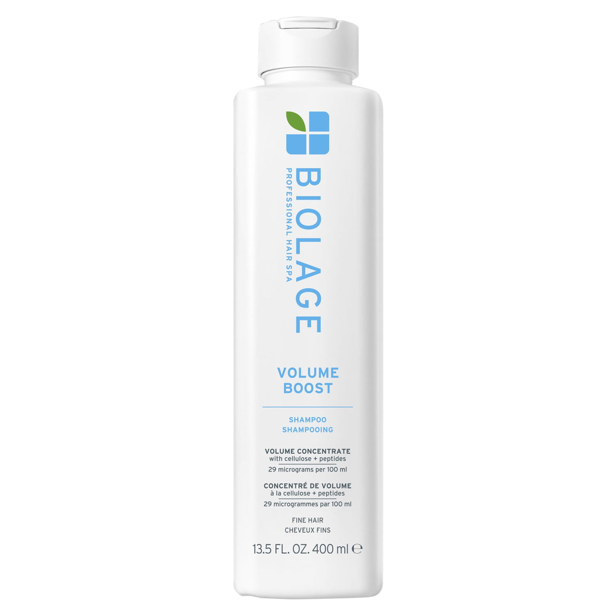 Biolage front bottle view showing sleek packaging and volumizing benefit