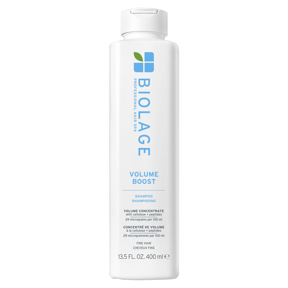 Biolage front bottle view showing sleek packaging and volumizing benefit