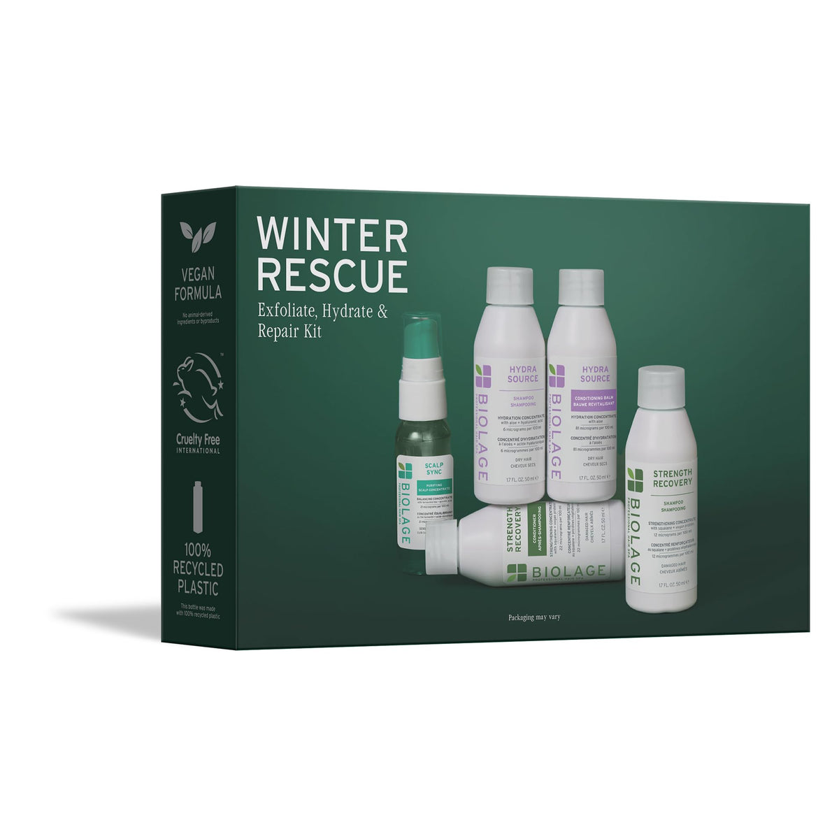Biolage front packaging showing kit and travel-ready convenience