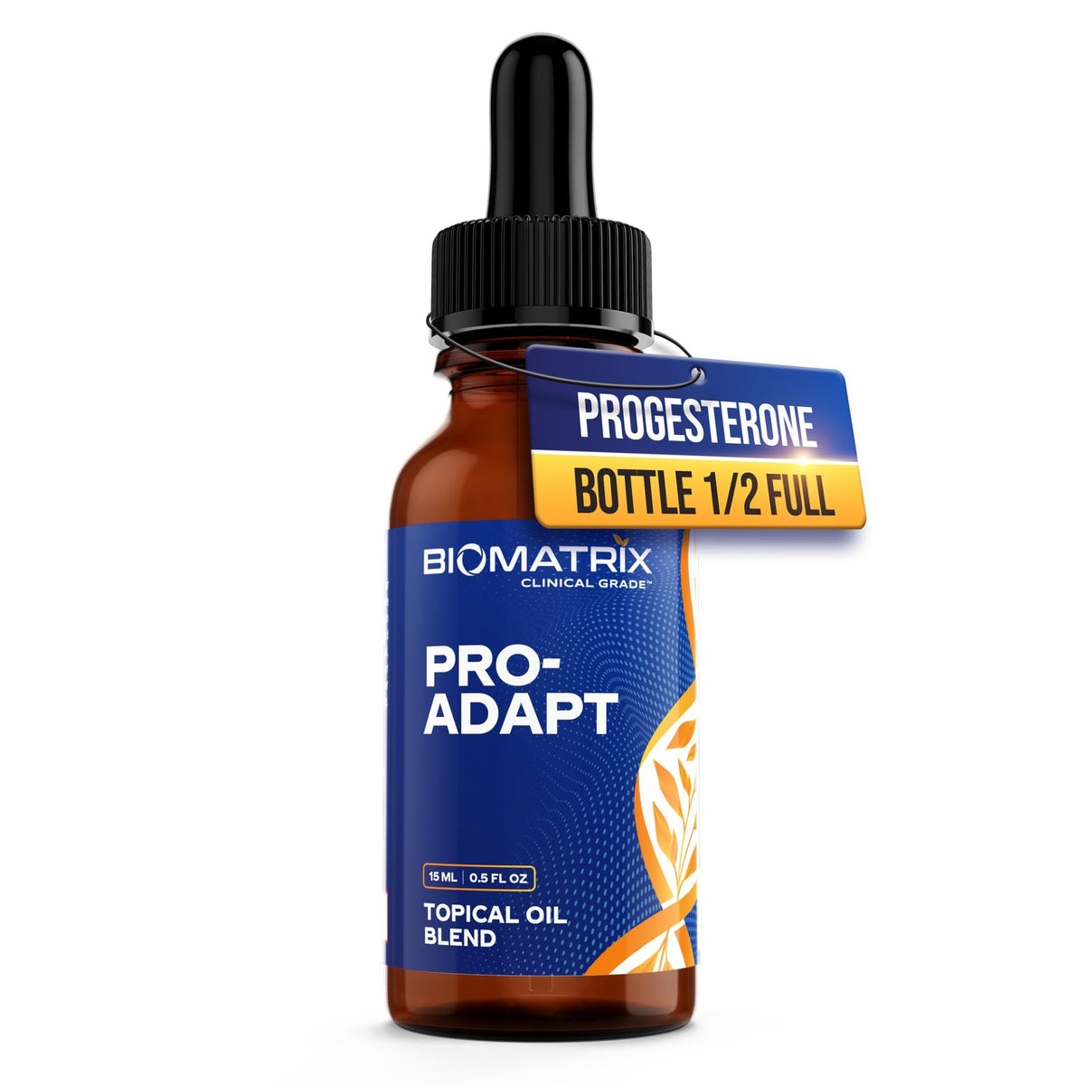 BioMatrix front label on amber glass bottle showing product name and volume