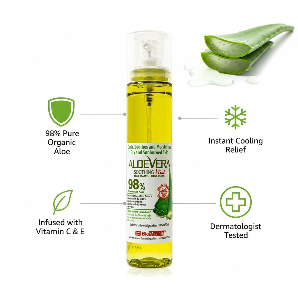 BioMiracle close-up of fine mist spray delivering instant cooling relief