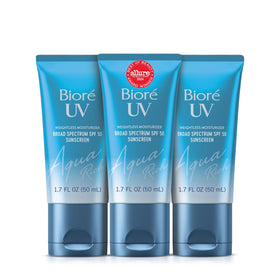 Biore front packaging showing SPF 50 and benefits for quick identification