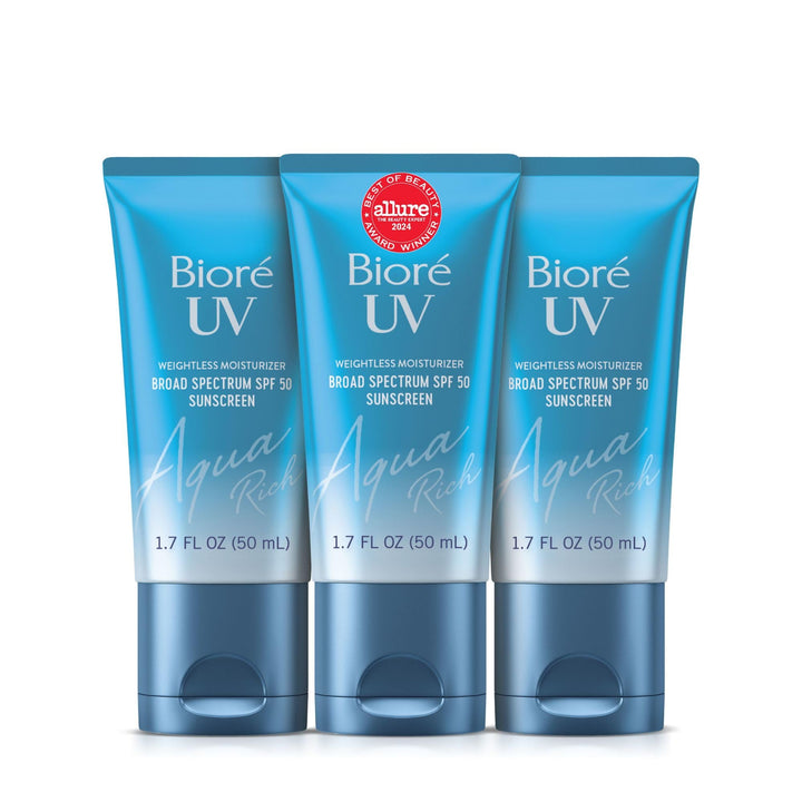 Biore front packaging showing SPF 50 and benefits for quick identification