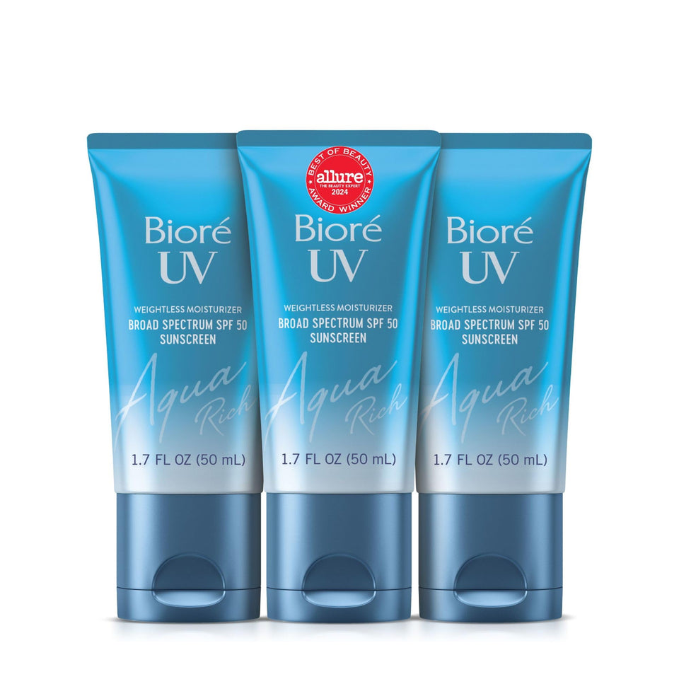 Biore front packaging showing SPF 50 and benefits for quick identification