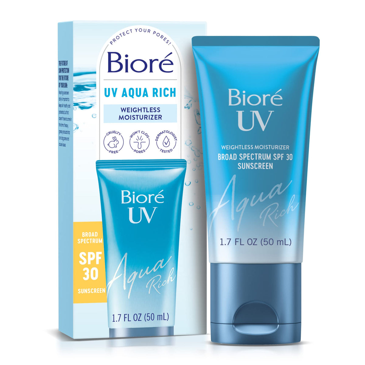 Bioré front packaging showing tube and SPF 30 protection benefit
