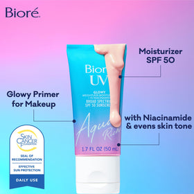 Bioré label with ingredients showing niacinamide and hyaluronic acid benefit