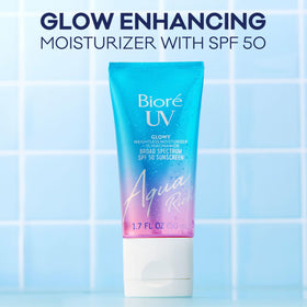 Bioré near window sunlight emphasizing broad-spectrum SPF 50 protection benefit