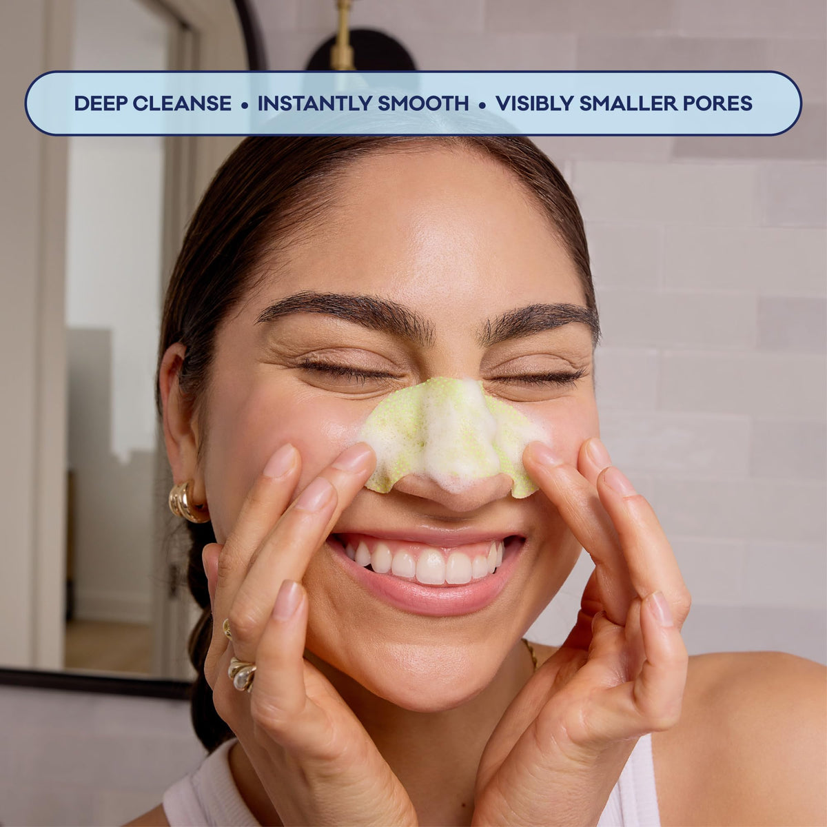 Bioré bubbling foam on skin demonstrating active pore cleaning benefit
