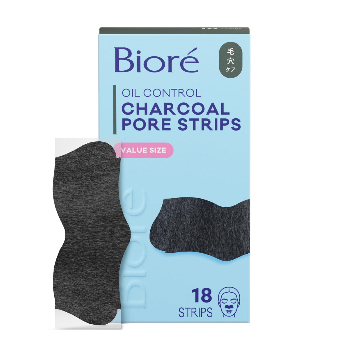 Bioré front packaging showing charcoal pore strips and benefits