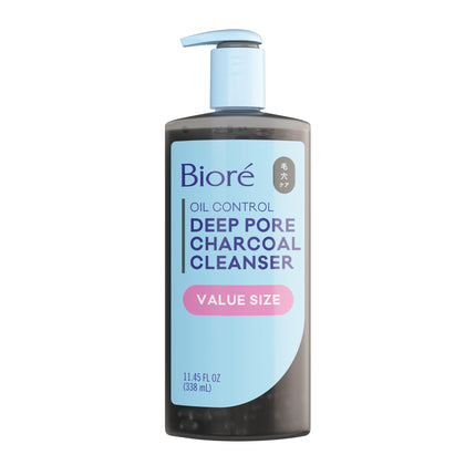 Bioré front packaging showing 11.45 fl oz value size and oil-clearing benefits