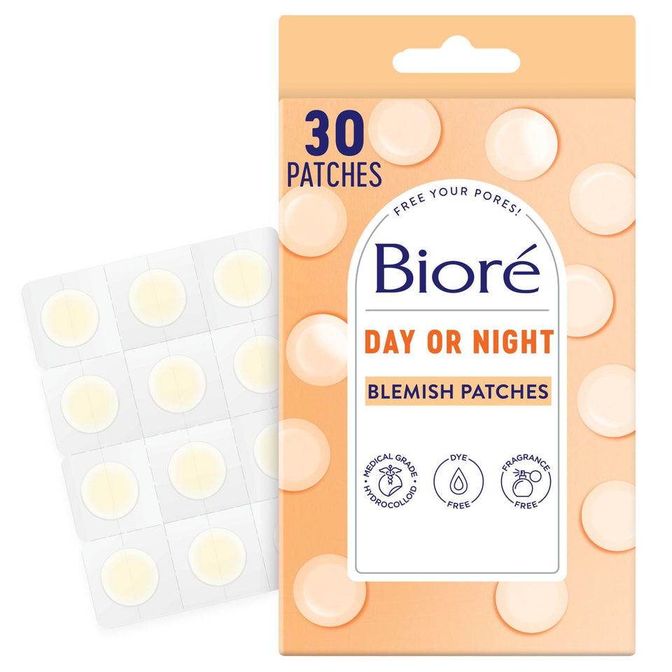 Biore front packaging showing 30-count blemish patches and benefits