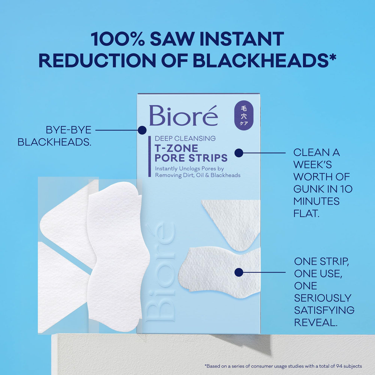 Bioré hand holding strip to show size and easy at-home use