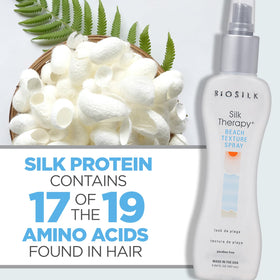 BioSilk placed on a beach towel in lifestyle scene suggesting sun-kissed, beachy texture
