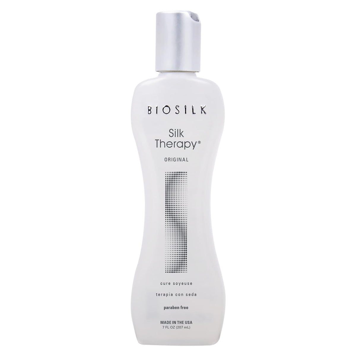 BioSilk bottle front view highlighting sleek packaging and shine benefit